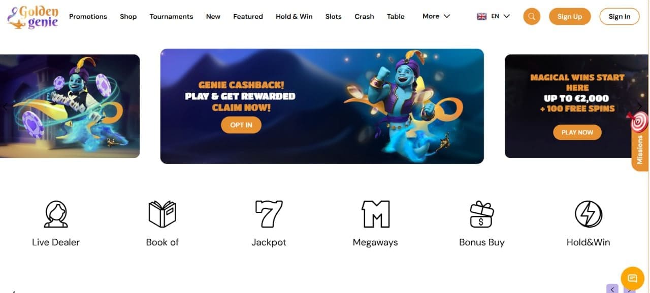 Golden Genie Casino — Megaways & Jackpot Slots